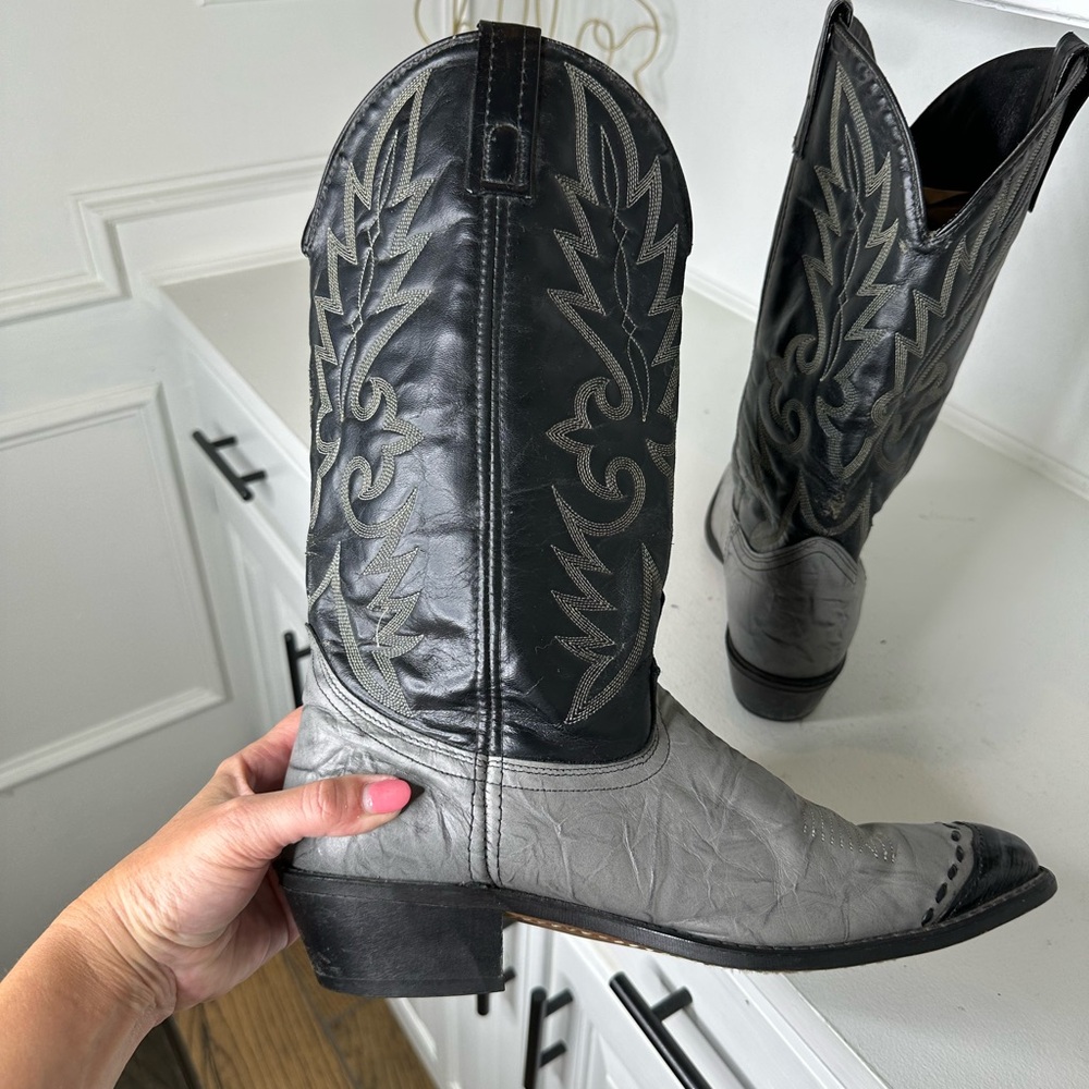 Vintage Acme Black & Gray Western Cowboy Boots Embroidery Men 10.5D Made in USA - Picture 6 of 8